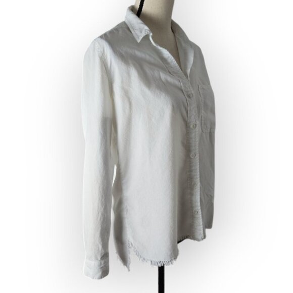 Cloth & Stone for Anthropologie White Long Sleeve Fringed Hem Blouse XS - Picture 8 of 10